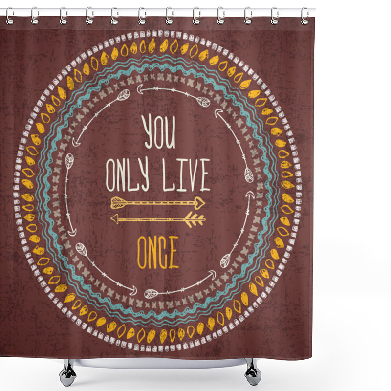 Personality  Vector Abstract Geometric Ethnic Frame With Typographic Text Shower Curtains