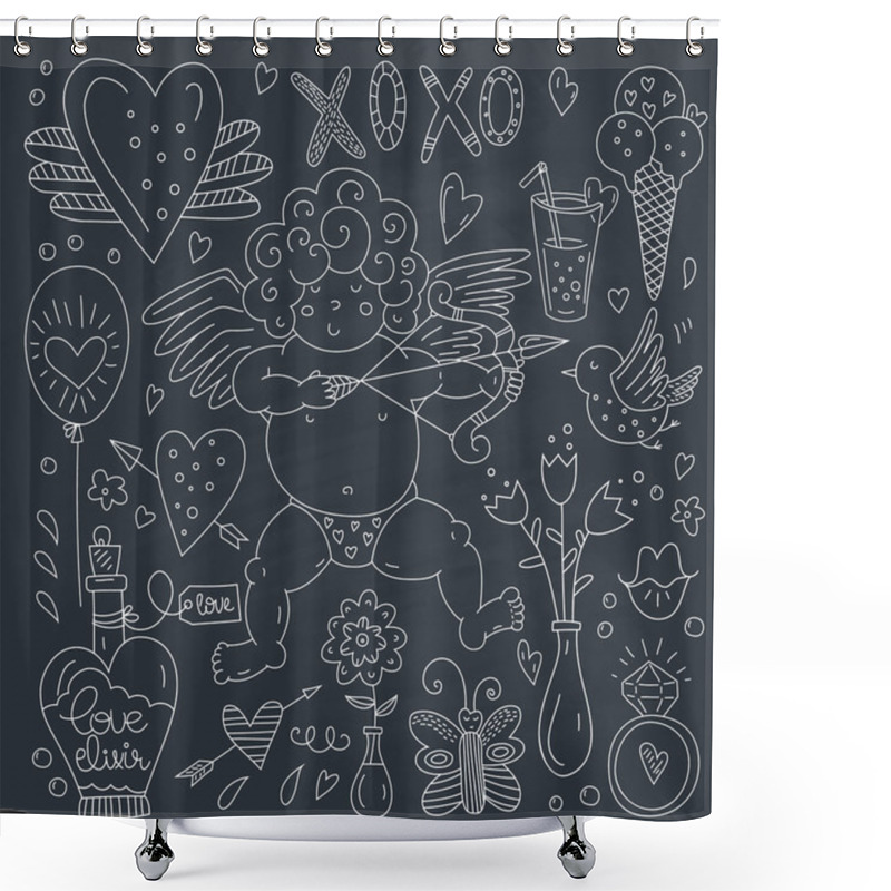 Personality  Valentines Day Doodle Collection Shower Curtains