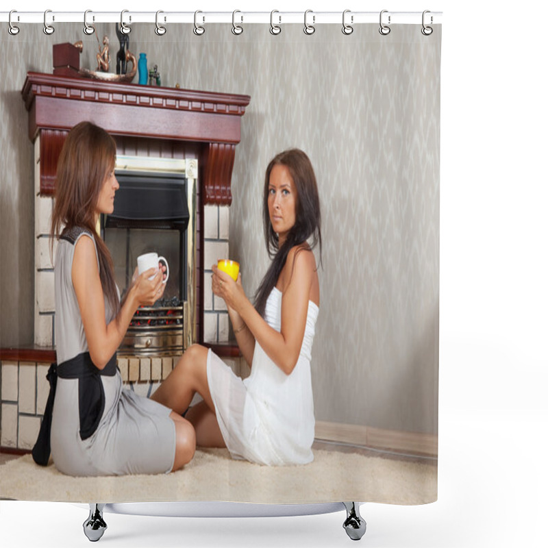 Personality  Women Near The Fireplace Shower Curtains