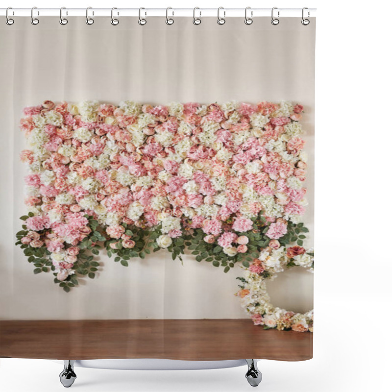 Personality  Summer Blossoming Delicate Roses And Hydrangeas On Flowers Festive Background, Pastel And Soft Bouquet Floral Card. Spring Greeting Card Template. Copy Space. Wedding Scene. Mothers Day,female Card. Shower Curtains