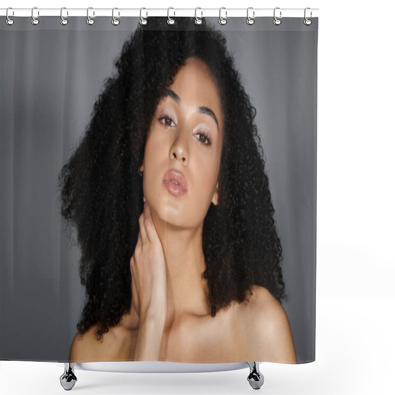 Personality  A Fashionable Woman Captures Attention With Her Stylish Look And Elegant Pose. Shower Curtains