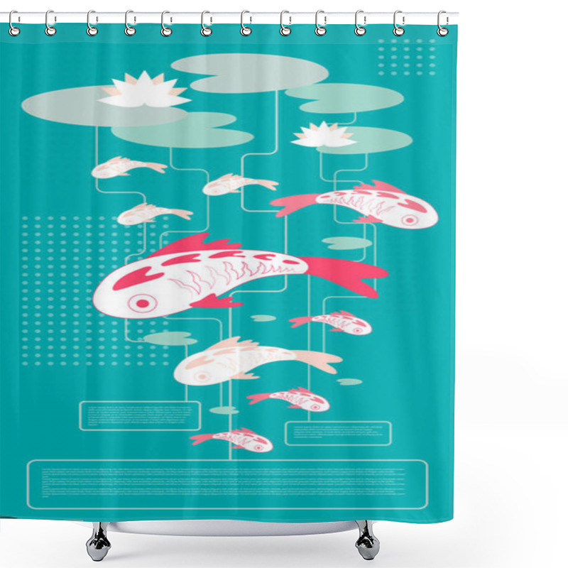 Personality  Decorative Koi And Flowering Water Lilies. Blank For The Poster, Shower Curtains