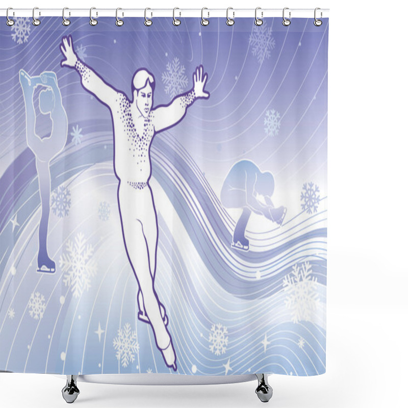 Personality  Three Man Figure Skaters In Abstract Background Shower Curtains