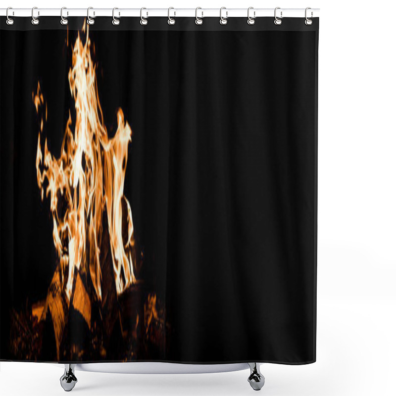 Personality  Panoramic Shot Of Logs Burning In Camp Fire In Darkness  Shower Curtains