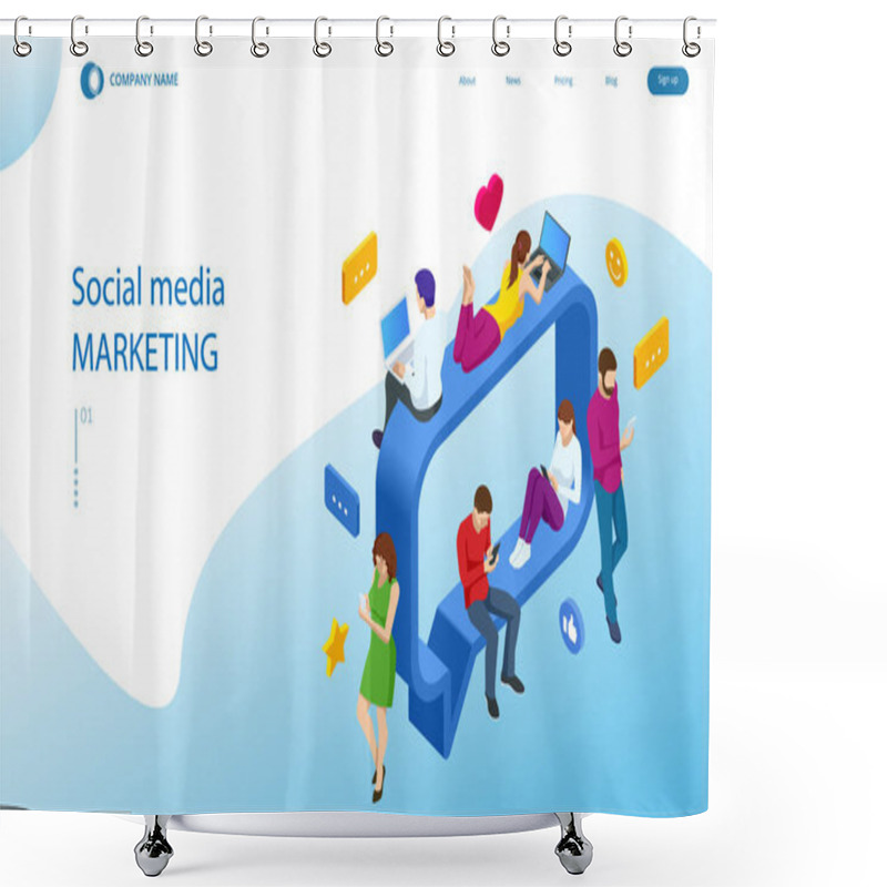 Personality  Isometric Social Network Concept. Chatting Mobile Application. Management, Consulting And Marketing. Shower Curtains