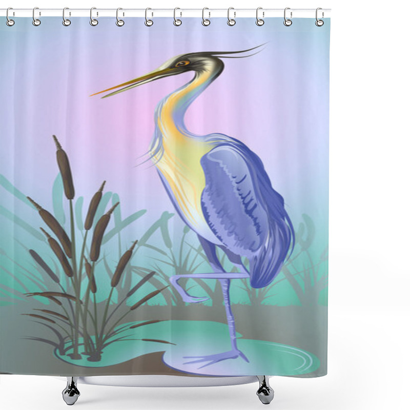 Personality  Heron With Reed And Water Shower Curtains