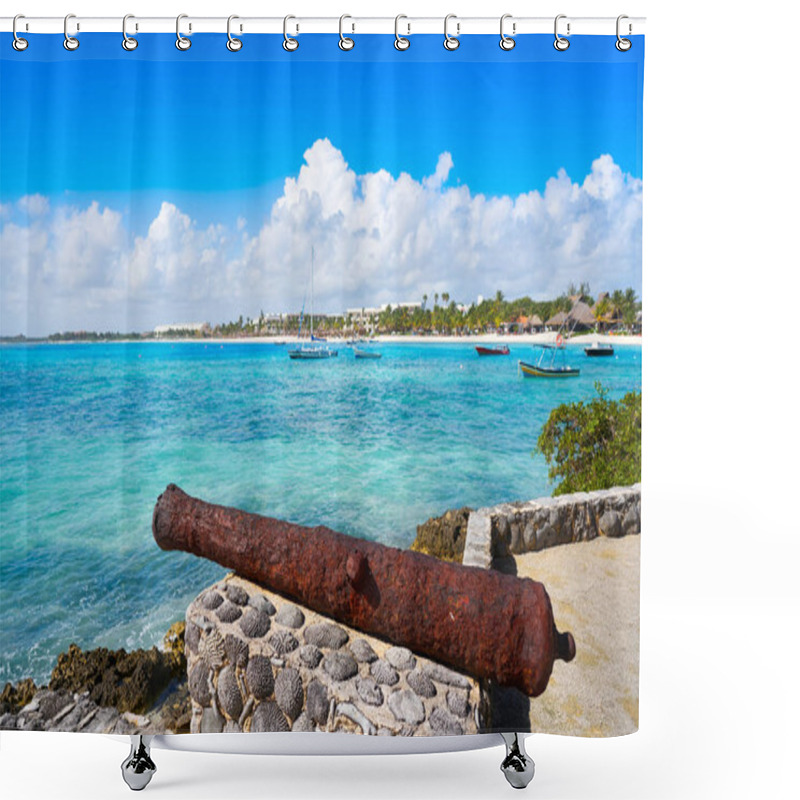 Personality  Akumal Beach Rusted Canon In Riviera Maya Shower Curtains