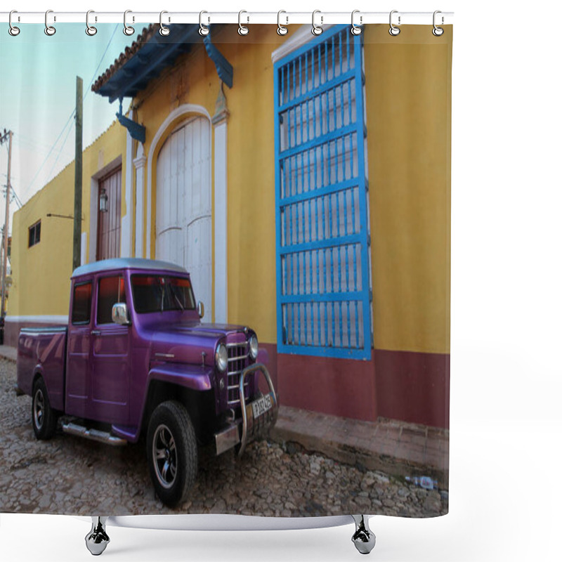 Personality  A Beautiful View Of A Parked Car On The Street In Trinidad Under The Blue Sky Shower Curtains