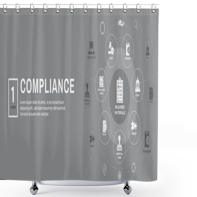 Personality  In Compliance Web Banner With Icon Set That Shows A Company Passed Inspection Shower Curtains