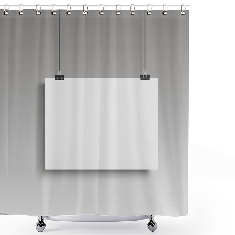 Personality  Image Vector White Poster Hanging On Binder. Grey Wall With Mock Up Empty Paper Blank. Vecto Shower Curtains