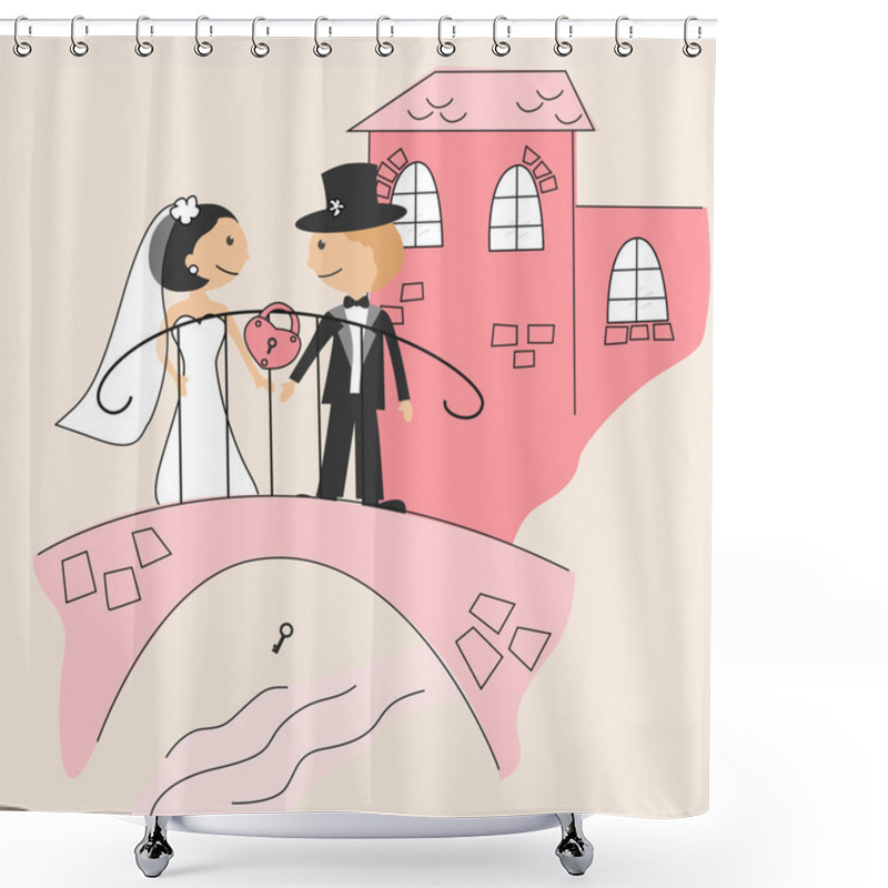 Personality  Wedding Invitation With Funny Bride And Groom Shower Curtains