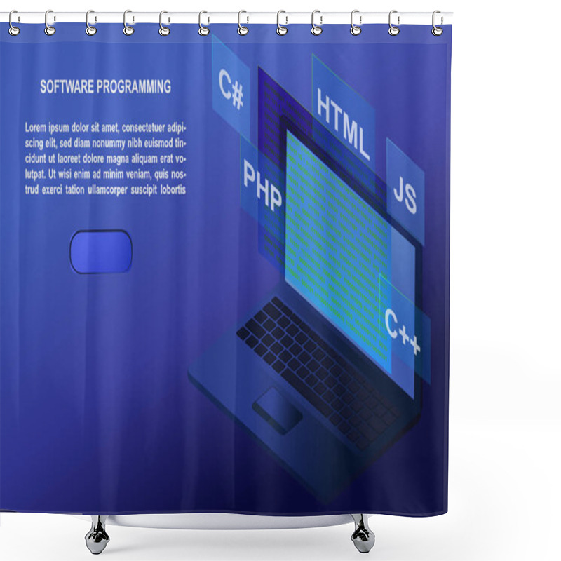 Personality  Software Development And Programming Concept. Program Code On Laptop Screen. Isometric Vector Illustration For Landing Page Template. Shower Curtains