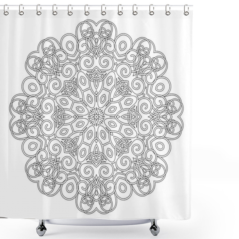 Personality  Vector Monochrome Mandala. Ethnic Decorative Element. Round Abstract Object Isolated On White Background Shower Curtains