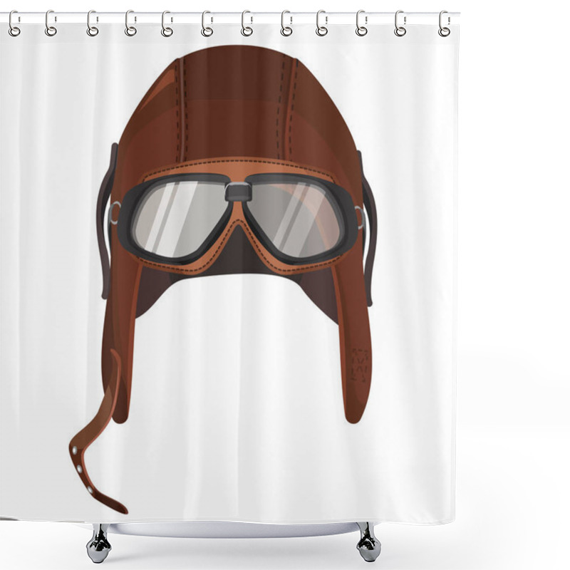 Personality  Brown Aviator Hat With Goggles Isolated On White Shower Curtains