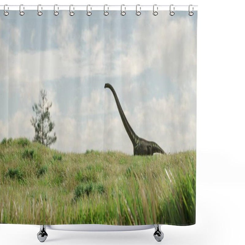 Personality  3d Rendering Of The Walking Mamenchisaurus  Shower Curtains