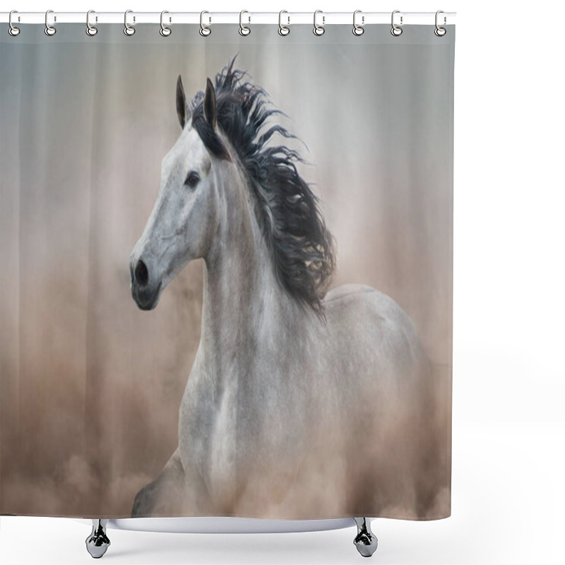 Personality  Grey Horse In Motion On Desert Dust Shower Curtains