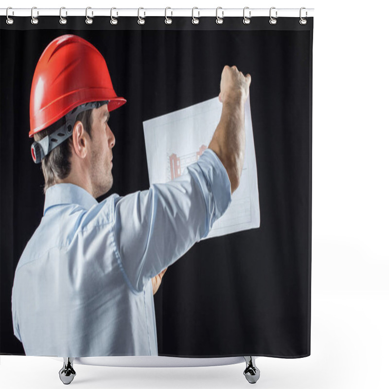 Personality  Male Engineer With Blueprint Shower Curtains