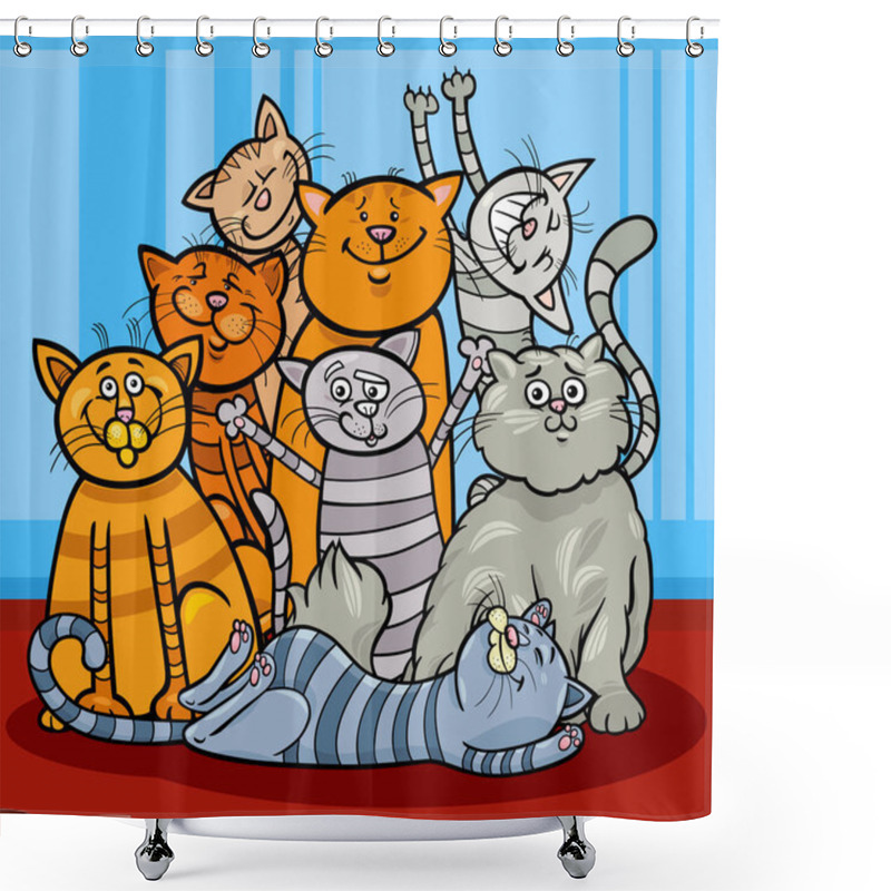 Personality  Cartoon Illustration Of Funny Cats And Kittens Animal Characters Group Shower Curtains