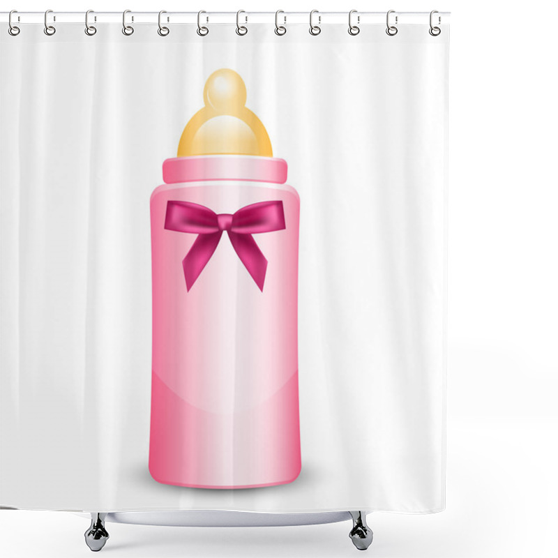 Personality  Vector Illustration Of Pink Baby Bottle With Bow Shower Curtains