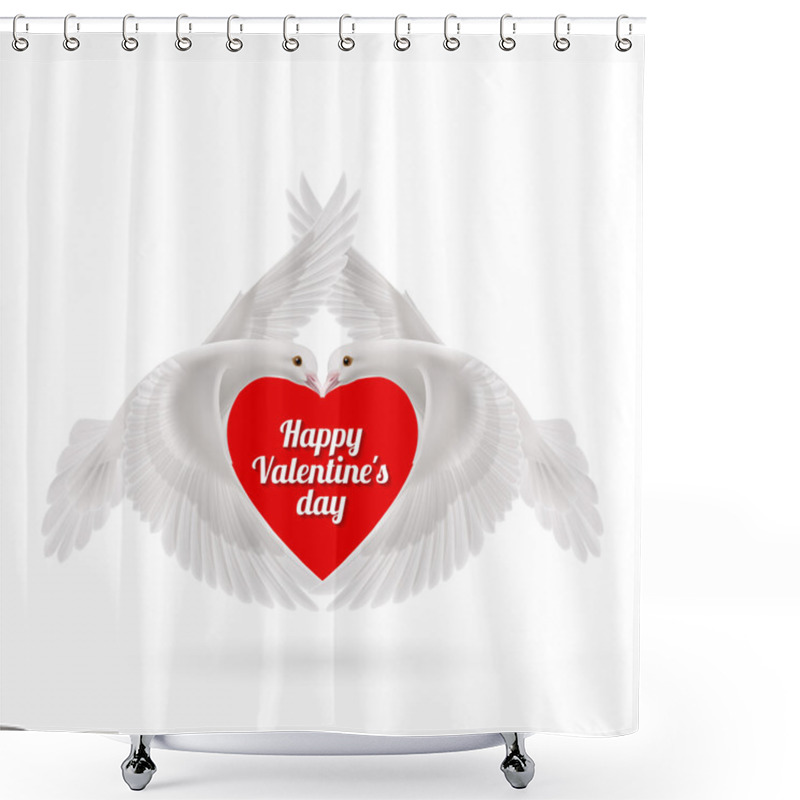 Personality  White Doves Makes The Shape Of The Wings Of The Heart On White Background Shower Curtains