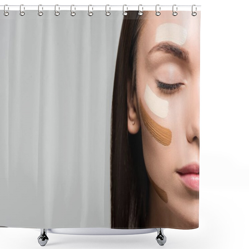 Personality  Woman With Tonal Foundation On Face Shower Curtains