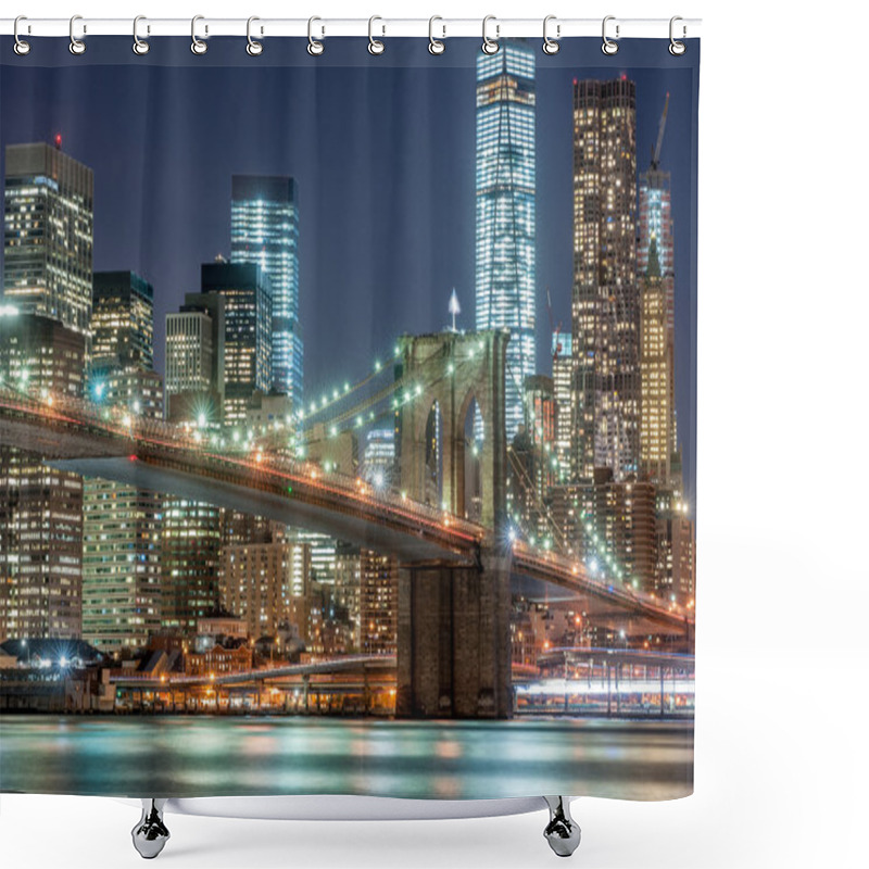 Personality  Brooklyn Bridge And New York City Downtown In Twilight Shower Curtains