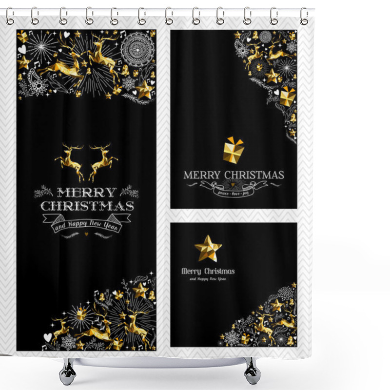 Personality  Christmas New Year Set Gold Reindeer Retro Holiday Shower Curtains