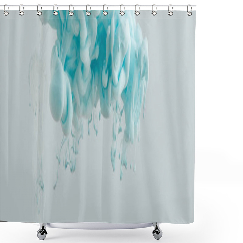 Personality  Close Up View Of Light Blue Paint Swirls Isolated On Grey Shower Curtains