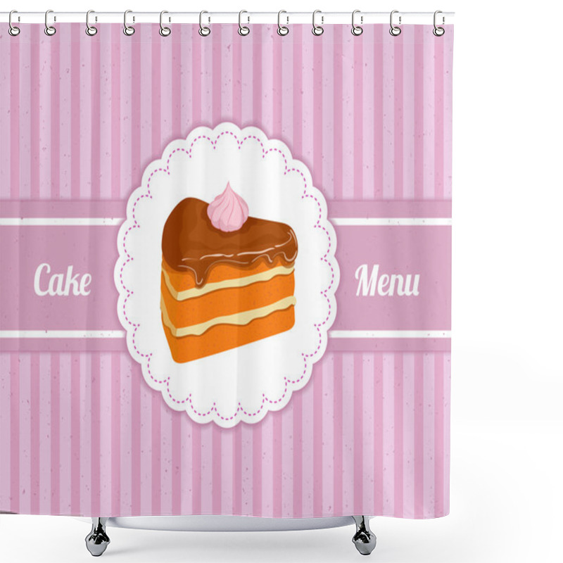 Personality  Vector Pattern Cover The Desserts Menu For Cafe With A Slice Of Delicious Cake. A Slice Of Cake In A White Circle On Pink  Vintage Background. Ideas For The Design Of Cakes Menu In Retro Style. Shower Curtains