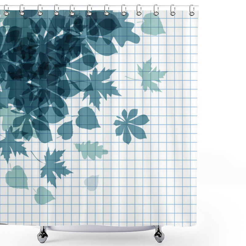 Personality  Vector Of Autumn Dark Blue Leaves On A Checkered Paper Background. Shower Curtains