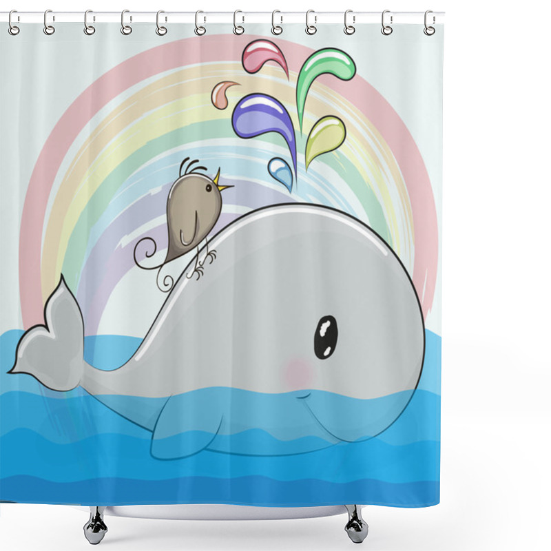 Personality  Cute Cartoon Whale And A Bird Shower Curtains