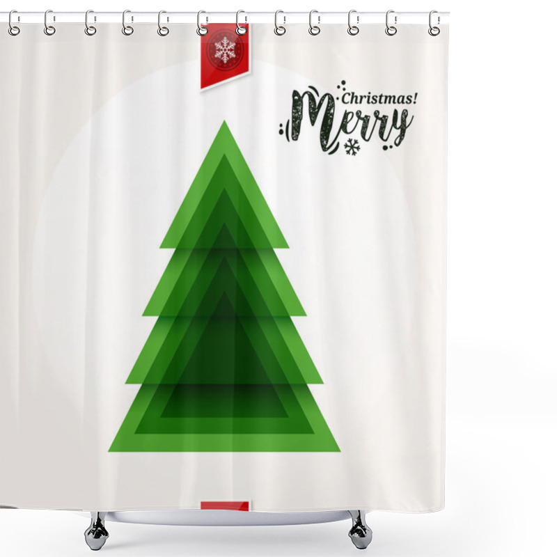 Personality  Abstract Christmas Tree Made From Of Green Pieces. Vector. Shower Curtains