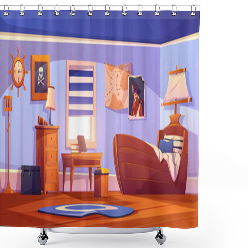 Personality  Kids Bedroom Interior In Pirate Thematic Shower Curtains