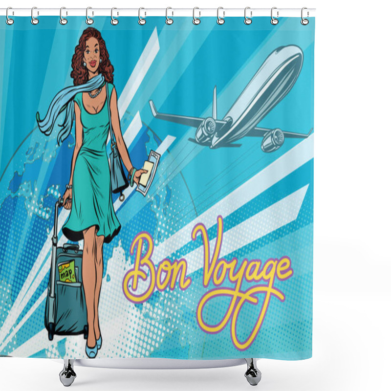 Personality  Beautiful African Girl With A Ticket For The Flight Shower Curtains