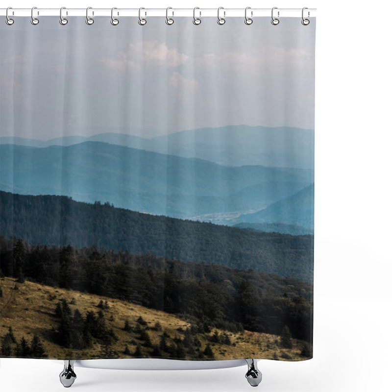 Personality  Meadow In Mountains With Green Trees Against Sky With Clouds  Shower Curtains