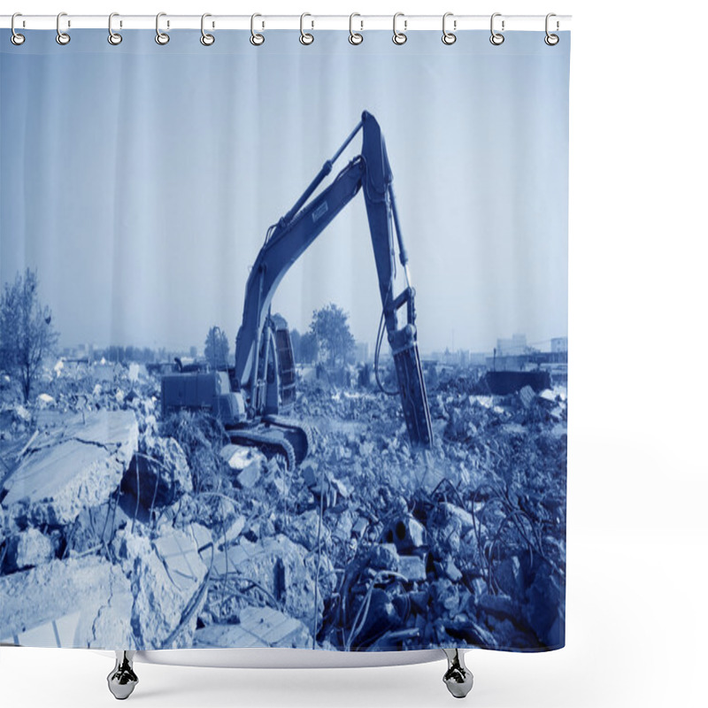 Personality  Excavator In The Construction Debris Clean Up Site Shower Curtains