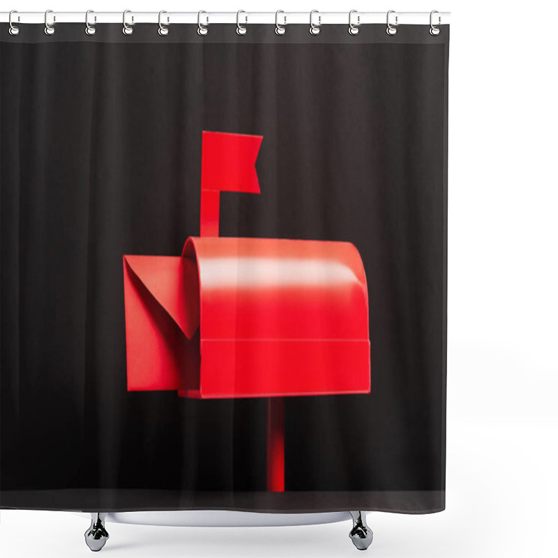 Personality  Red Envelope In Metallic Post Box On Black  Shower Curtains