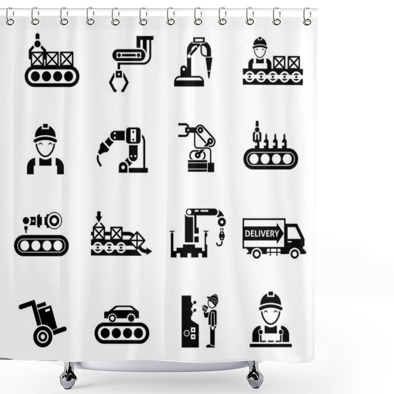 Personality  Production Line Icons Black Shower Curtains