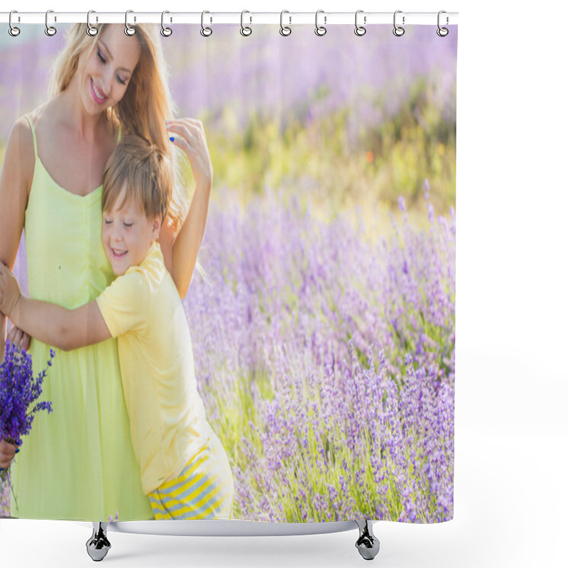 Personality  Mother With Little Son On Lavender Field Shower Curtains