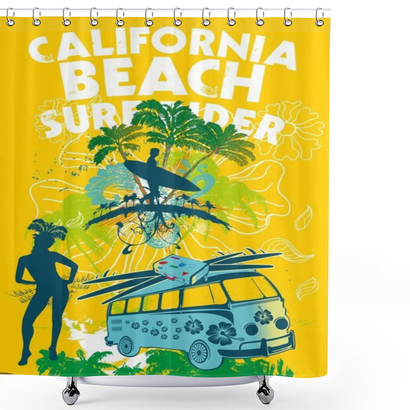 Personality  Palm Beach Surfer Girls Vector Art Shower Curtains