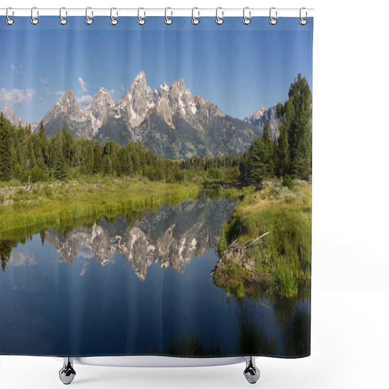 Personality  Mountains Reflected Smooth Water Grand Teton National Park Shower Curtains