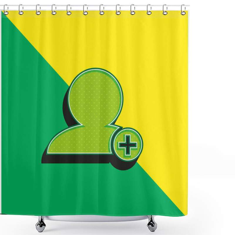 Personality  Add People Interface Symbol Of Black Person Close Up With Plus Sign In Small Circle Green And Yellow Modern 3d Vector Icon Logo Shower Curtains