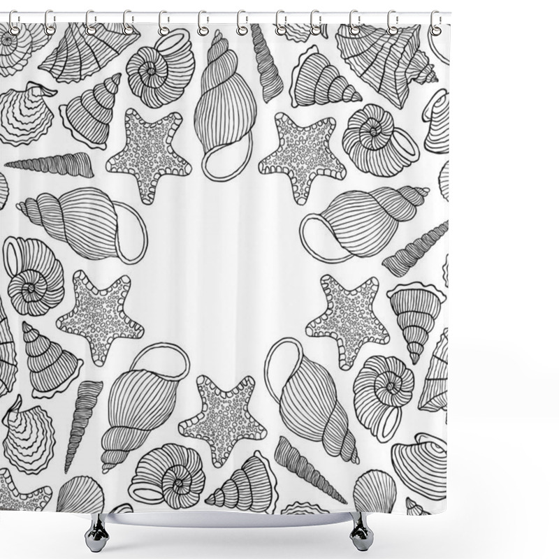 Personality  Card With Hand Drawn Shells Shower Curtains