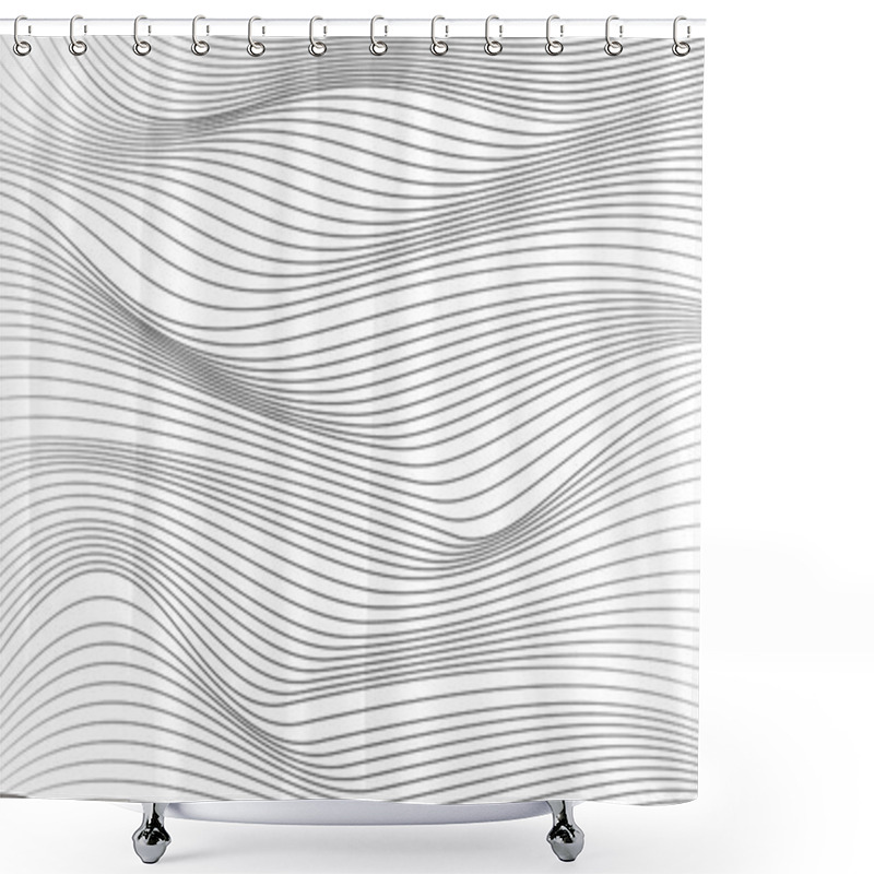 Personality  Black And White Line Pattern. Luxury Soft Background. Wave Energy Geometric Design. Vector Illustration. Shower Curtains