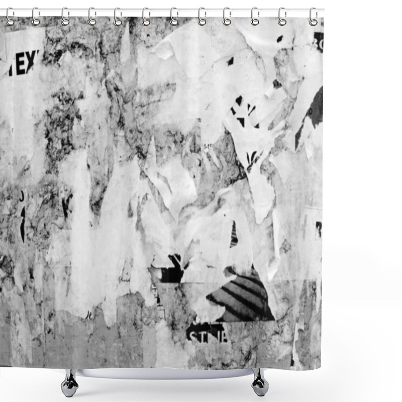 Personality  Vintage Old Scratched Advertising Grunge Walls Billboard Torn Poster Paper, Urban Texture Abstract Frame Background Creased Crumpled Creative Design Graphic Shower Curtains