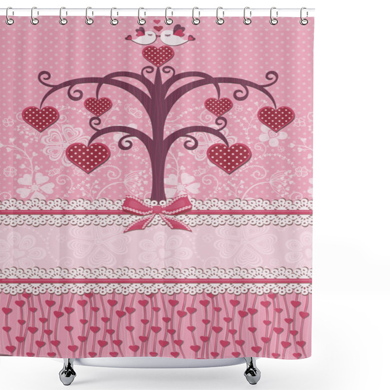 Personality  Sweethearts Birds And Tree. Holiday Card. Shower Curtains