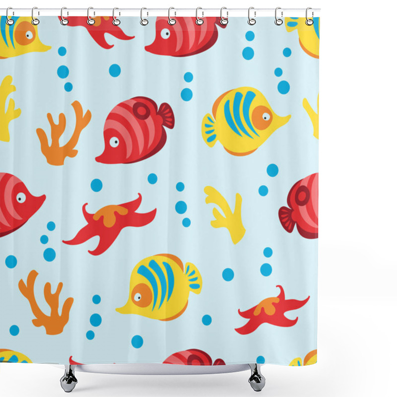 Personality  Seamless Pattern With Sea Life On Blue Background. Shower Curtains