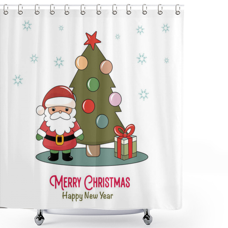 Personality  Cute Cartoon-style Christmas Illustration. A Set Of Festive Items: Santa Claus, Christmas Tree, Gifts, Christmas Tree Toy, Polar Bear With A Bag Of Gifts, Reindeer, Lollipop, Snow Globe With Fireplace, Christmas Sock With Gifts. Bright And Colorful E Shower Curtains