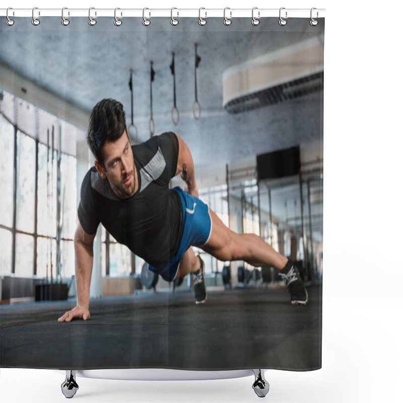 Personality  Handsome Man Doing Push Ups Exercise Shower Curtains