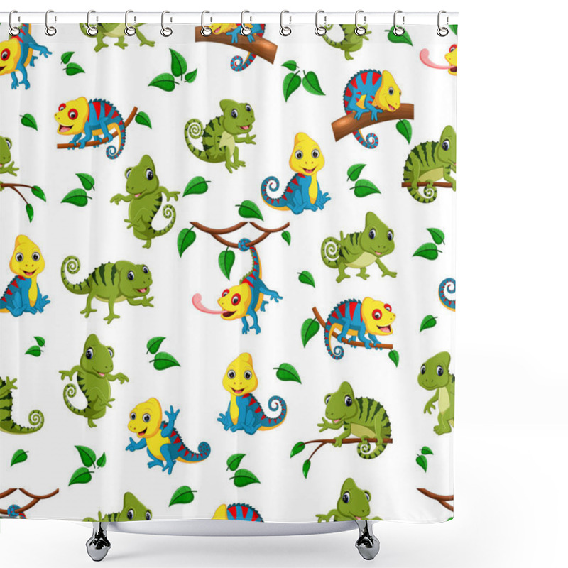 Personality  Seamless Pattern With Collection Of The Chameleon Shower Curtains